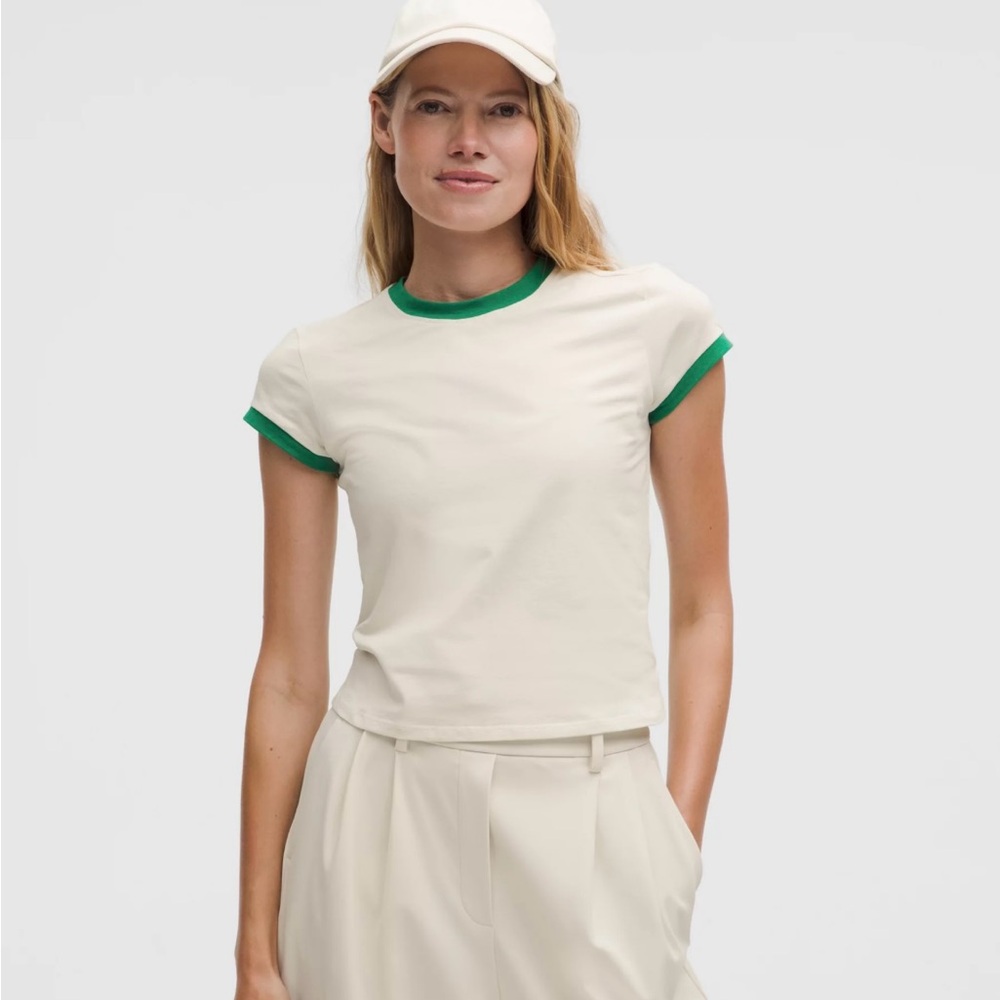 lululemon athletica Cream Ringer Tee with Green Trim